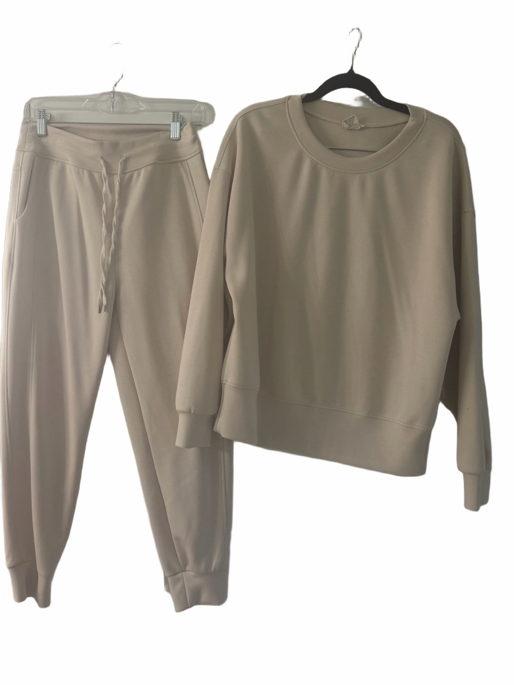 Yelete Cream Beige Scuba Crewneck Sweatshirt & Joggers Lounge Set M